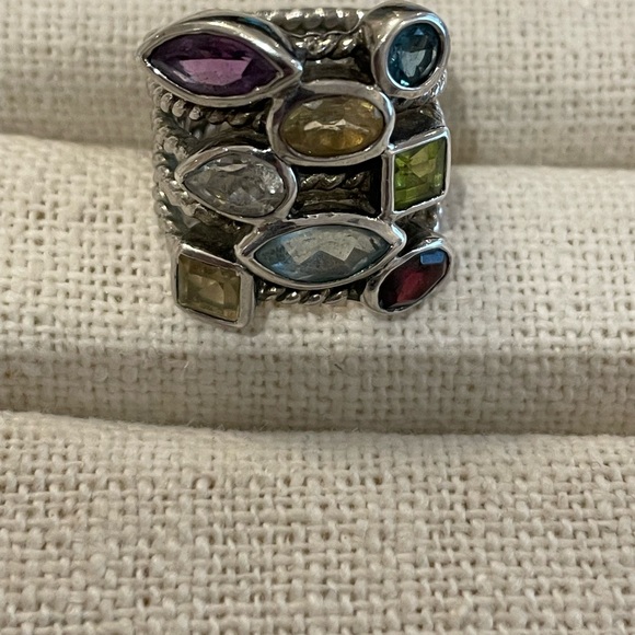 Sterling silver multi gemstone wide band ring - Picture 4 of 6